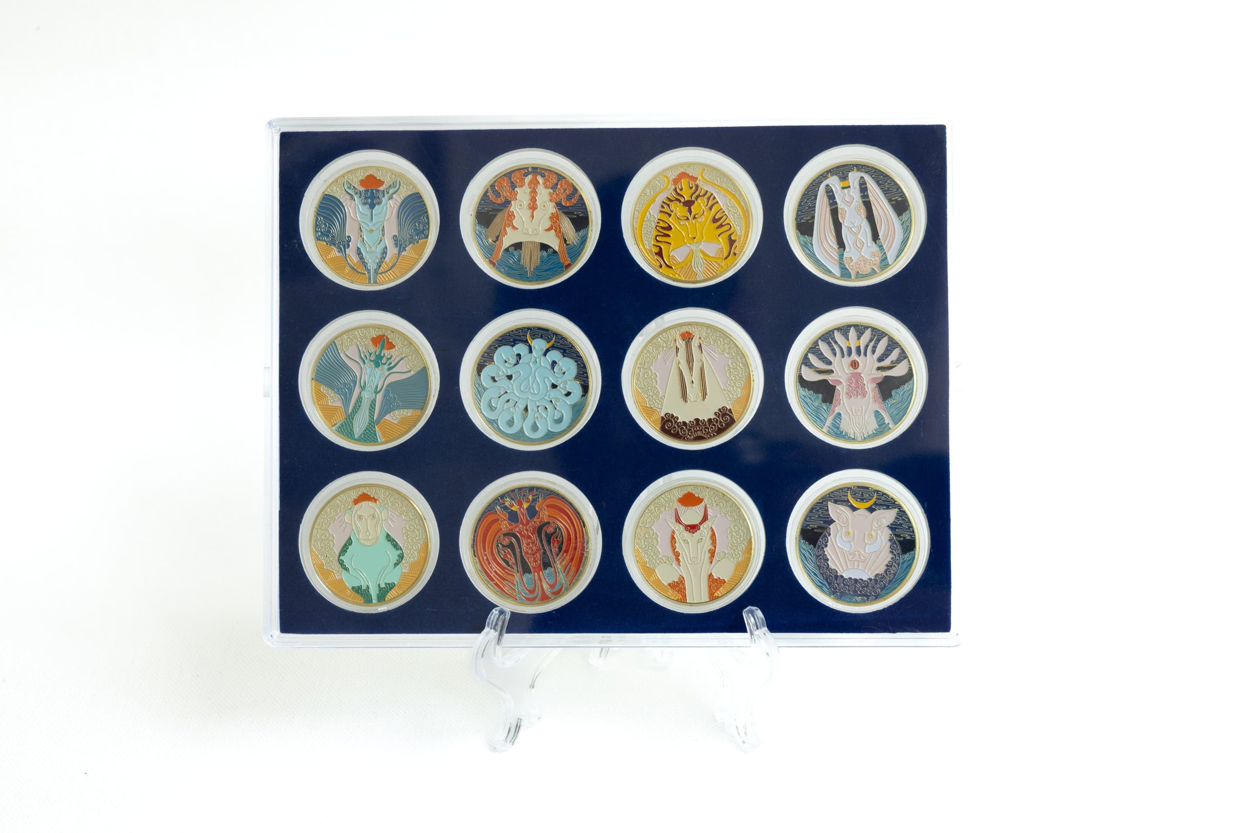Twelve Zodiac Beasts — enamel medals in a presentation case